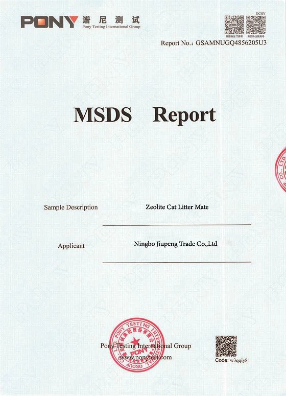 MSDS REPORT OF ZEOLITE LITTER