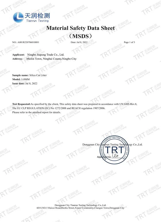 Silica Cat Litter MSDS
